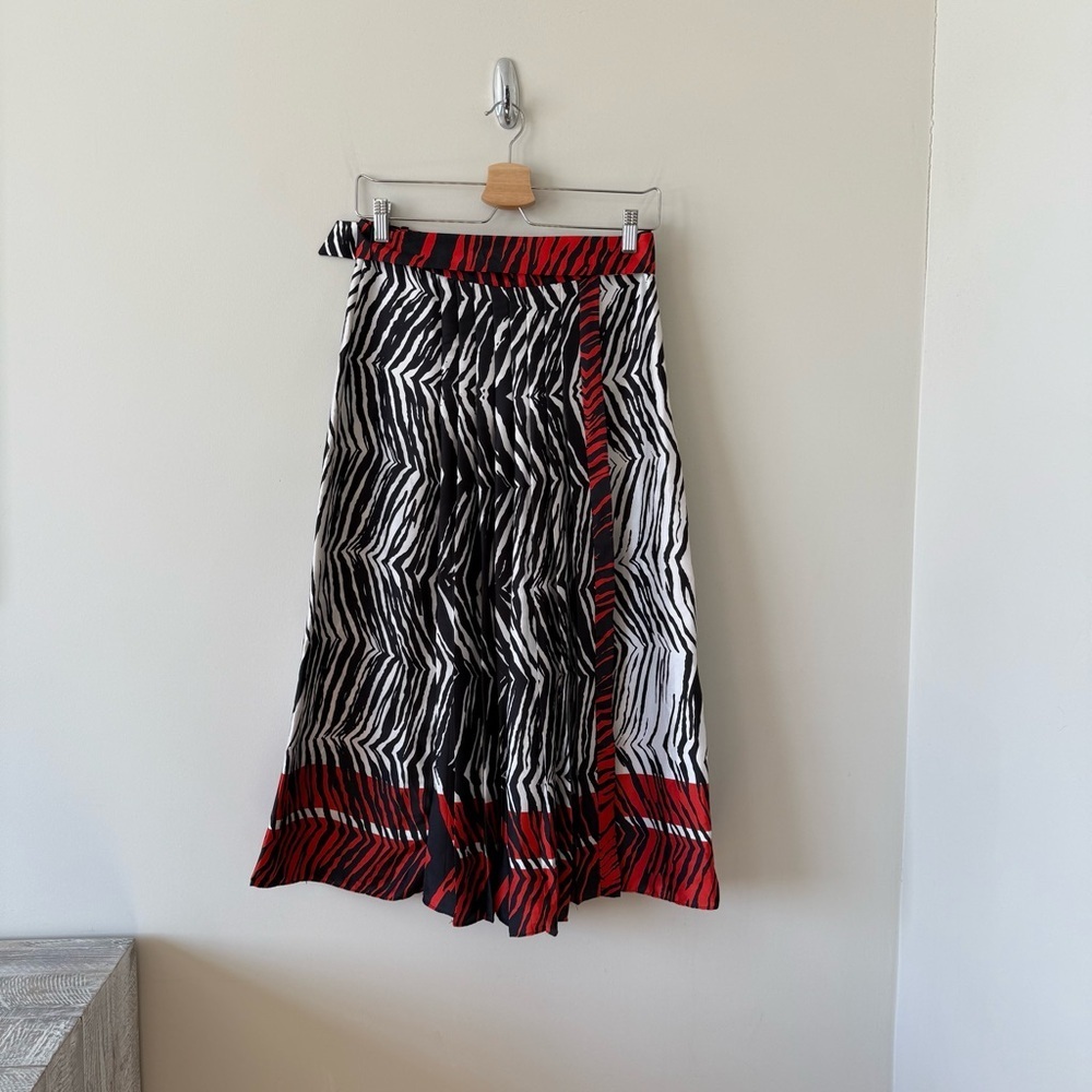 Zara Zebra Print Pleated Midi Skirt with Red Highlights - Picture 9 of 9